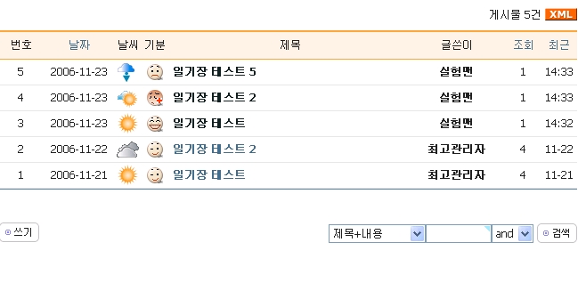 공개용 일기장의 리스트